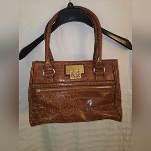 Anne Klein Brown Crocodile Embossed Handbag